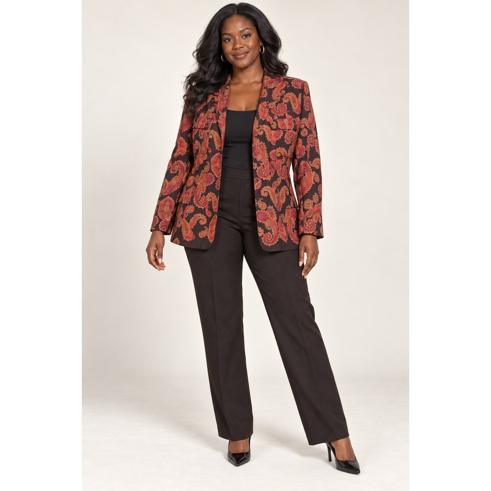 Jones New York Womens Paisley Shirt and Pants Set Brown Burgundy NWT Size 8 10